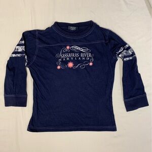 🆕 Sassafras River MD Shirt Girl’s Medium Navy Blue Long Sleeve Fall School Cozy